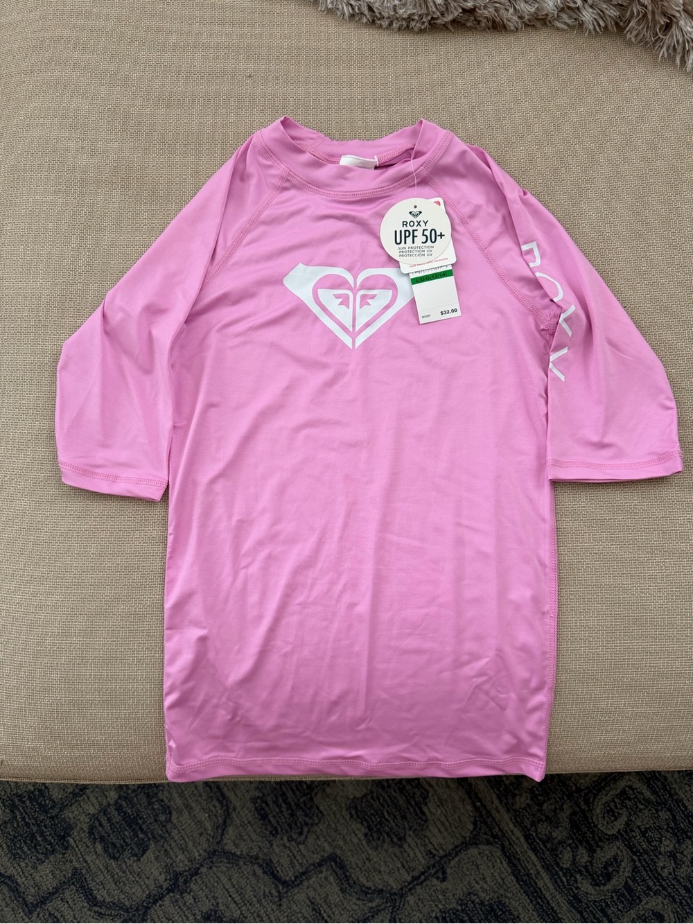 Roxy Pink Girls' UPF 50+ Rash Guard Hoodie